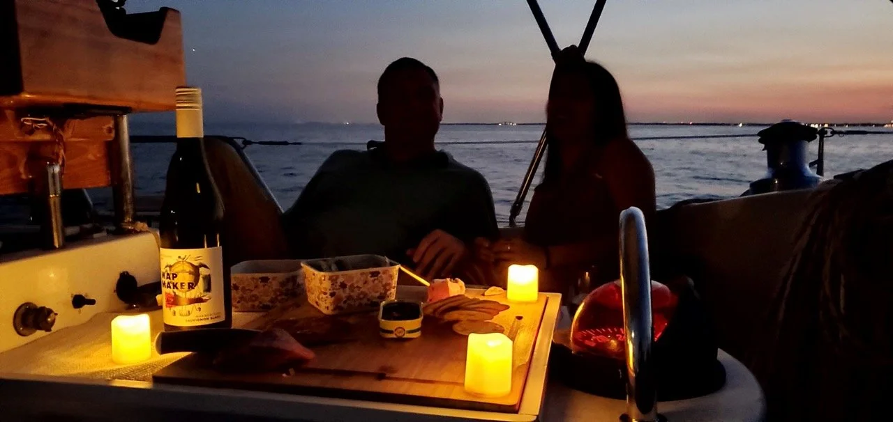 Romantic evening atmosphere on a cruise ship at sea