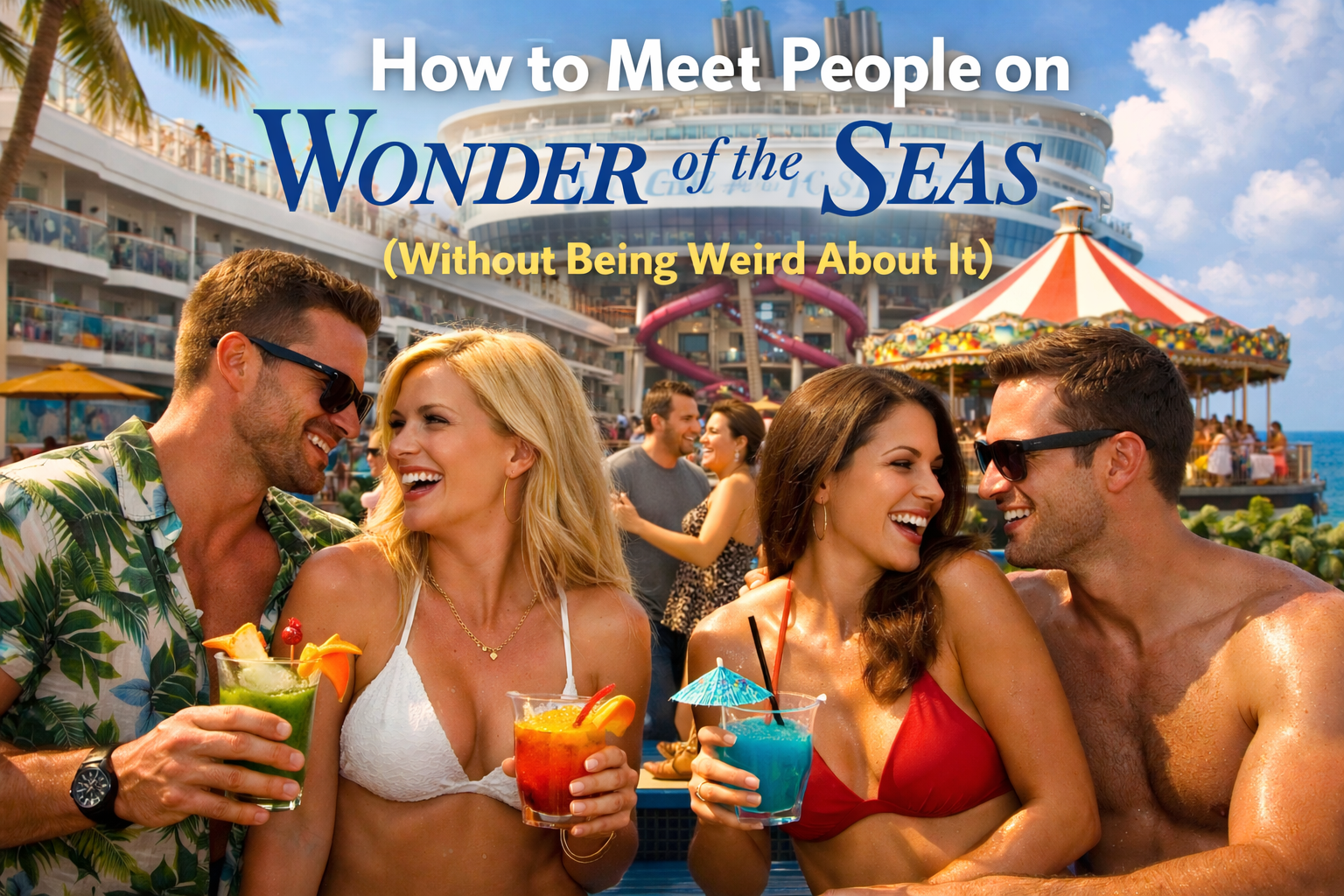 Couples enjoying cocktails and socializing on Royal Caribbean’s Wonder of the Seas cruise ship