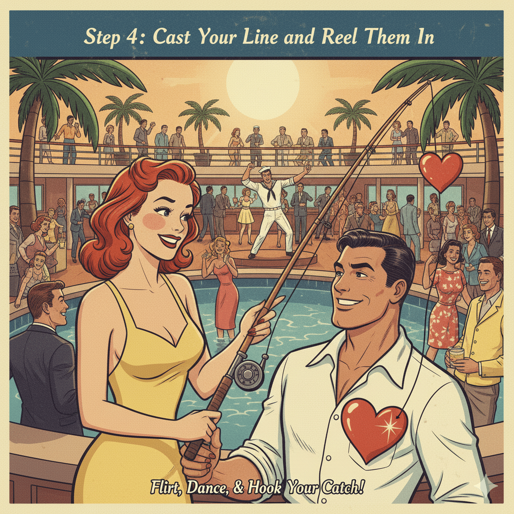 Cruise ship bar at night where passengers meet and socialize