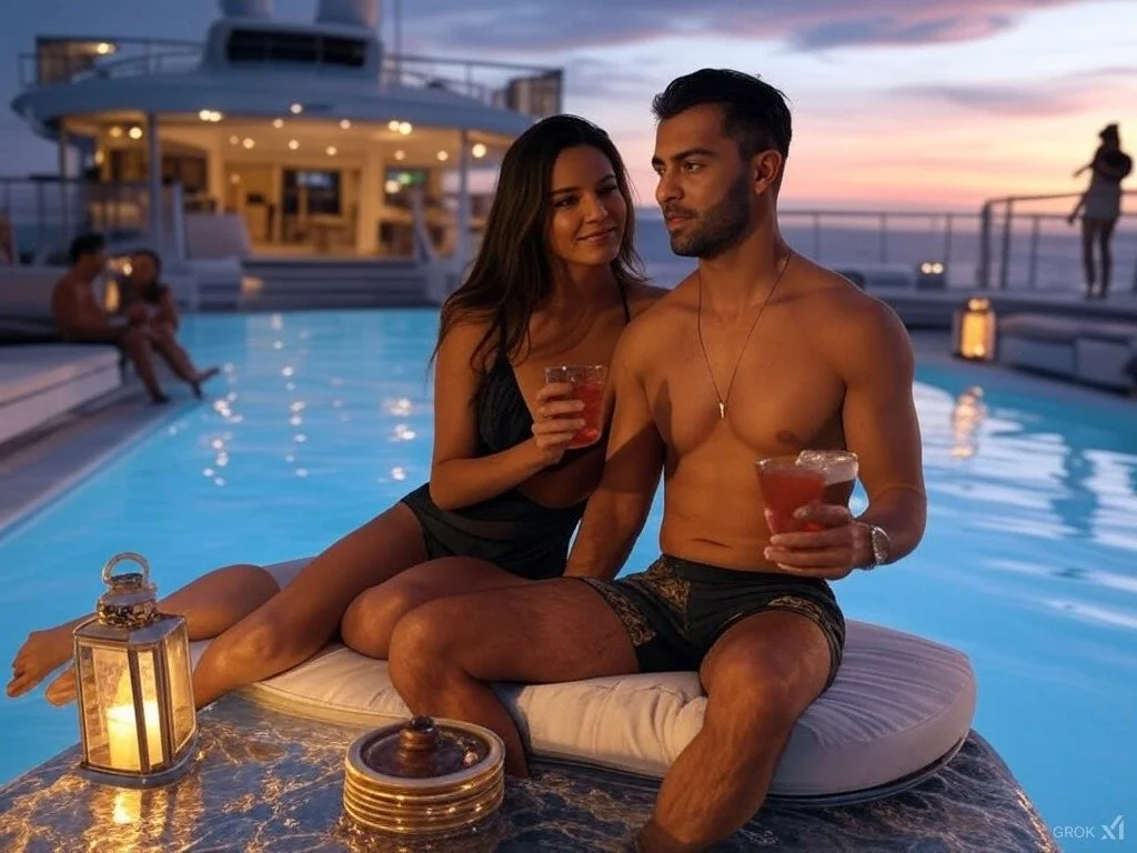 Relaxed social atmosphere among couples on a cruise ship